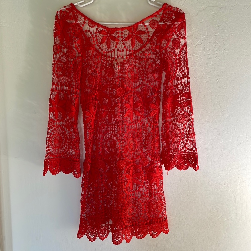 H&M for Coachella Red/Orange Lace Swim Coverup size XS